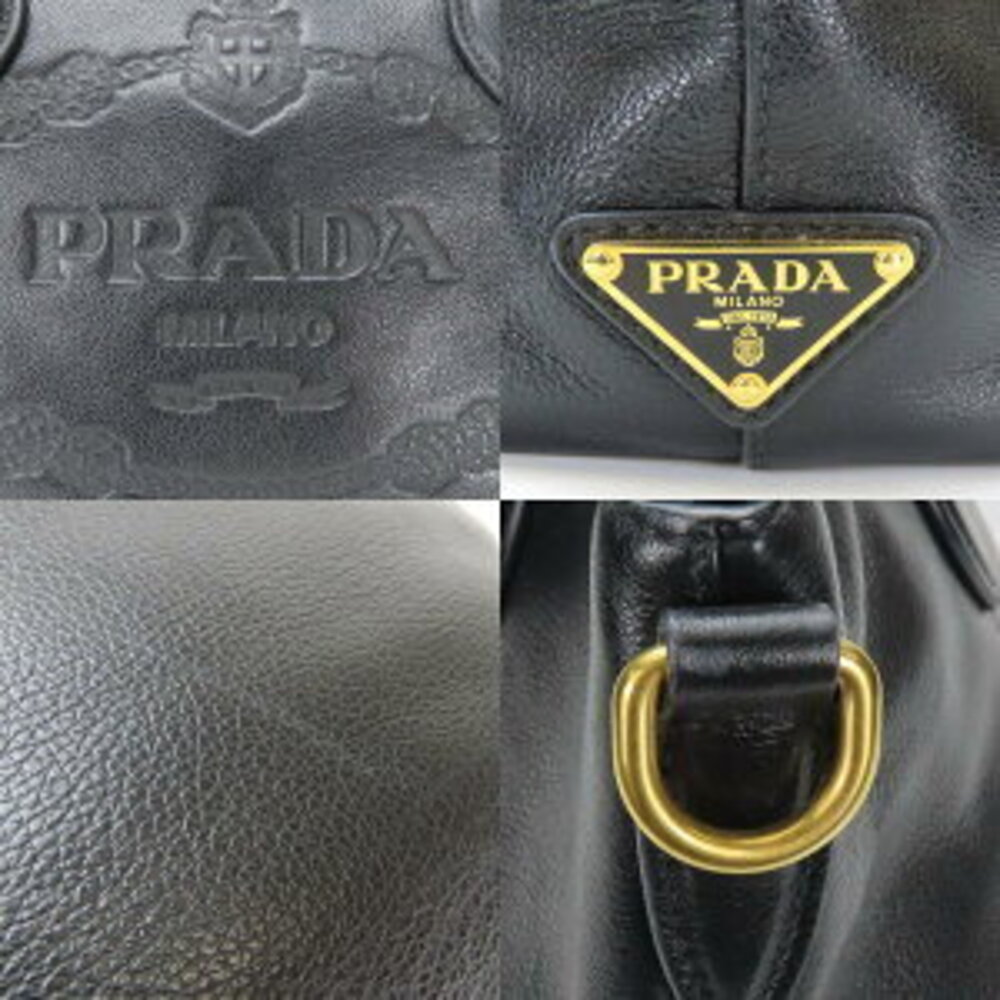 Prada Handbag Leather Nero Black Logo Shoulder Bag - Picture 4 of 11